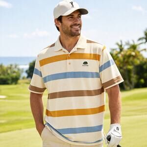 Ashworth EZ Tech Polo Prep Shirt Mens Large Striped Golf Princeville Logo Cotton